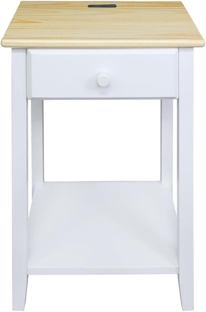 Casual Home Owl Night Stand with USB Port Charging Station and Drawer, 17.5" W x 14.25" D x 24.5" H, Natural White