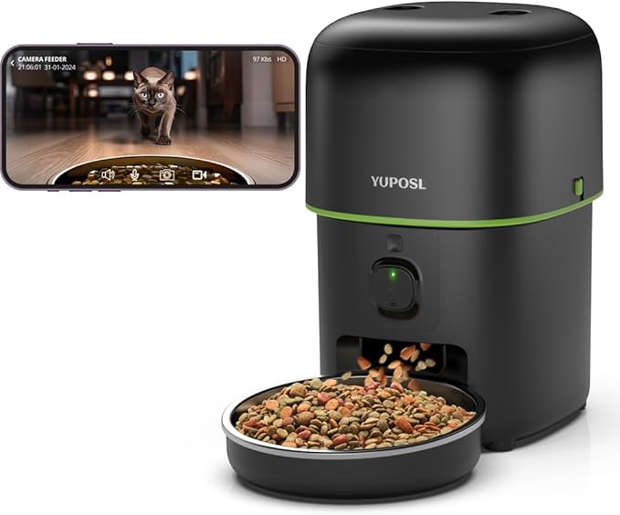 Automatic Cat Feeder with Camera - 5G WiFi Auto Cat Food Dispenser, 1080P HD Video with Night Vision, 1-15 Meals, 1-99 Portions, 2-Way Audio, Keeps Food Fresh, Timed Pet Feeder Also for Dogs-Mewly Pet