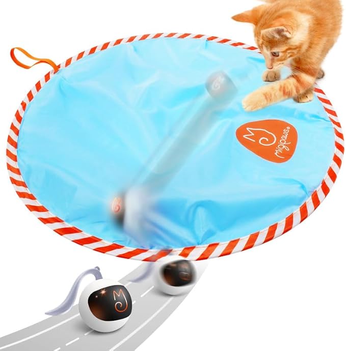 Migipaws Interactive Cat Ball Toy Set, Fun Tracker, Glowing Chase Ball with MystiChaser Pouch, Fluffy Tail, A Small Mice (White)-Mewly Pet