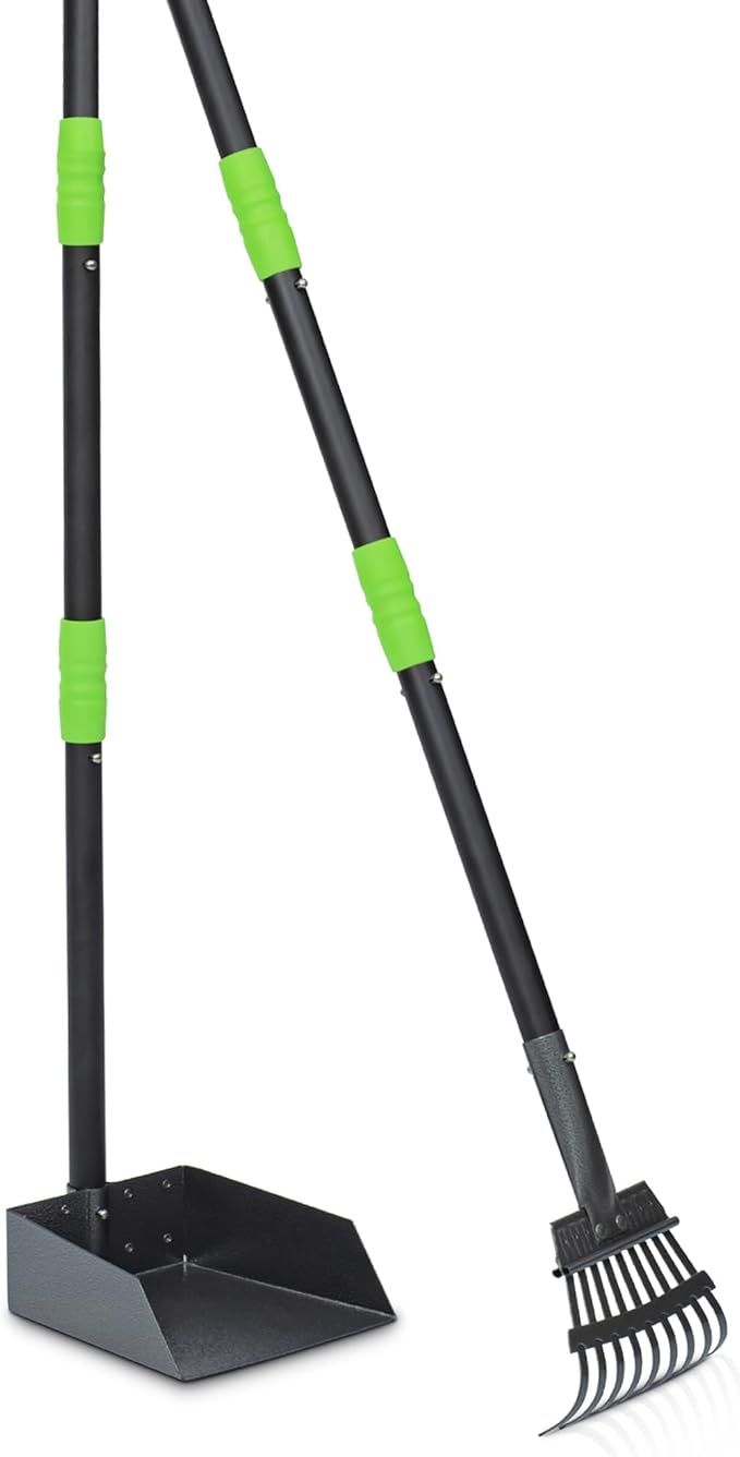 Niubya Pooper Scooper for Dogs, Metal Poop Scooper Tray and Rake Set with Adjustable Long Handle, Dog Pooper Scooper for Pet Waste Removal-Mewly Pet