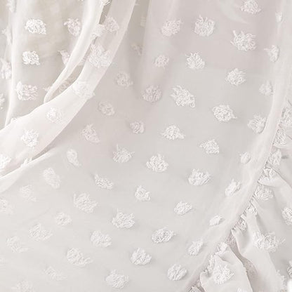Wonder Space Elegant Kids Bed Canopy - Lace Chiffon Netting with Pom Pom, Princess Girls Fairy Dream Tent, Nursery Room Baby Crib Hanging Curtain Mosquito Net Children Reading Nook Decoration (White)