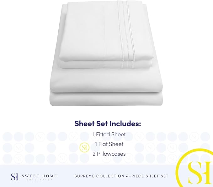1800 Thread Count Sheet Set – Soft Egyptian Quality Brushed Microfiber Sheets – Luxury Bedding Set with Flat Sheet, Fitted Sheet, 2 Pillow Cases