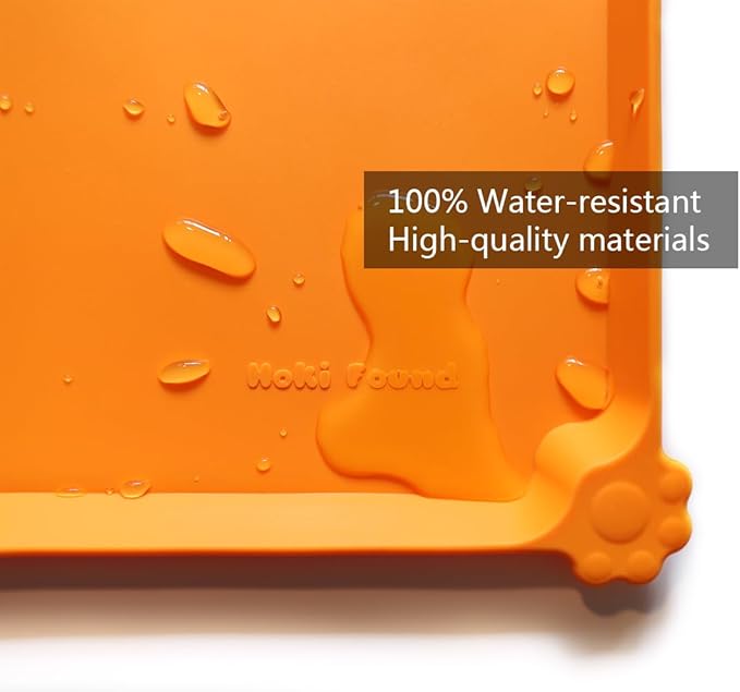 Hoki Found Silicone Non Slip Pet Feeding Mats - Bowl Placemat - Waterproof Dog Cat Food Mats - Orange-Mewly Pet