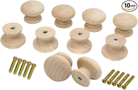 10PCS Round Wood Drawer Knob Unfinished Cabinet Furniture Drawer Knobs Mushroom Shape Pulls Handles Hardware for Drawer Wardrobe Dresser…