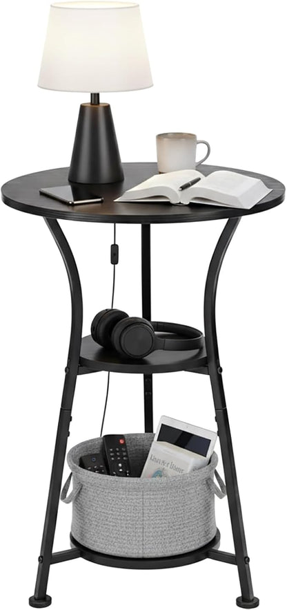 Dulcii Small Round End Table for Narrow and Small Space, 3-Tier Round Accent Couch Beside Table, Modern Side Table Corner Sofa Table Nightstand for Living Room Bedroom,Black