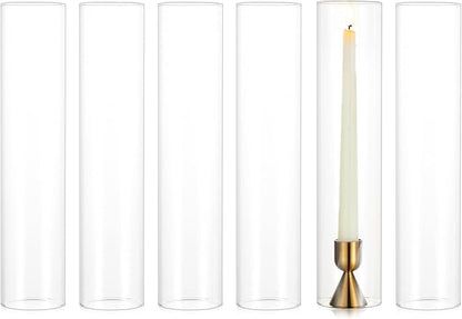 NUPTIO Hurricane Glass Candle Holder: 2.5 x 12 inches Open Ended Cylinder Chimney Replacement for Taper Candles - Bulk Clear Candlestick Holders Sleeve for Christmas Fireplace Decor