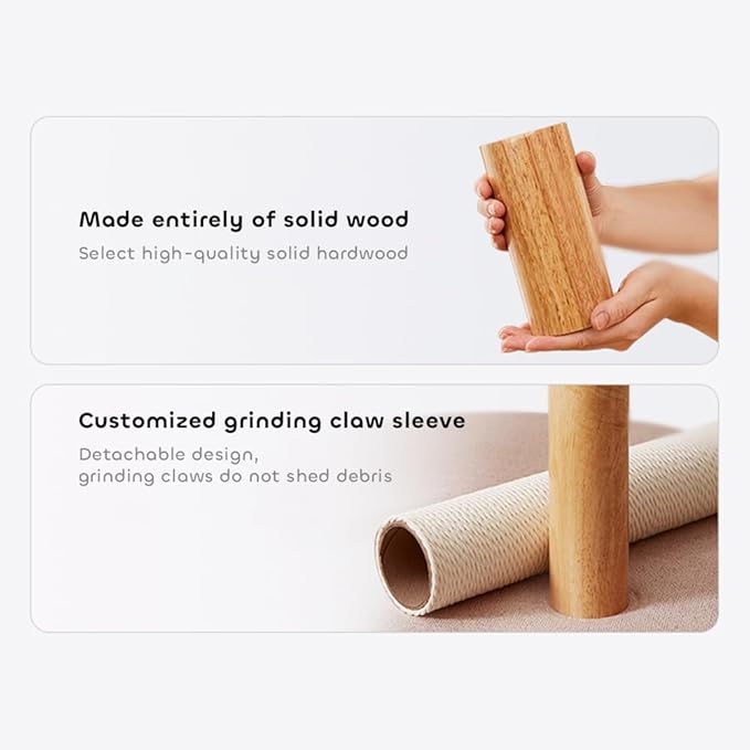 Wood Cat Tree for Indoor Cats, Modern Cat Tower, Unique Cat Condo with House, Tall Luxury Furniture with Heavy Duty Wide Base, Kraft Paper Rope Scratching Post, Removable Cushion (74.8-inch)-Mewly Pet