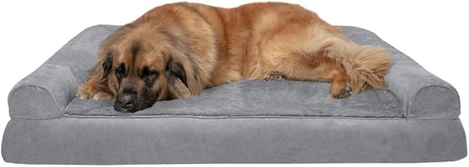 Furhaven Orthopedic Dog Bed for Large Dogs w/ Removable Bolsters & Washable Cover, For Dogs Up to 125 lbs - Plush & Suede Sofa - Gray, Jumbo Plus/XXL-Mewly Pet