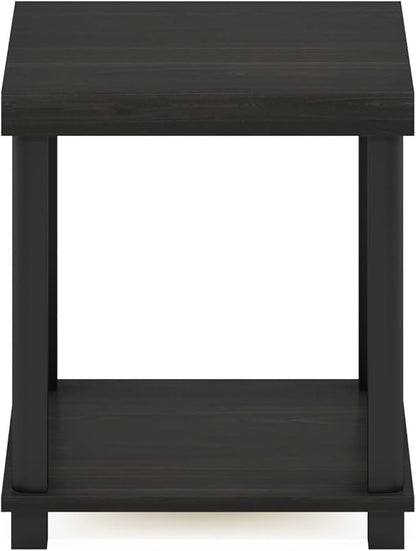 Furinno Turn-N-Tube Side Table, 2-Tier Thick Tabletop End Table with Open Shelf, Toolless Assembly Night Stand, Bedside Table, for Living Room, Bedroom, Espresso