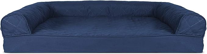 Furhaven Orthopedic Dog Bed for Large/Medium Dogs w/ Removable Bolsters & Washable Cover, For Dogs Up to 55 lbs - Quilted Sofa - Navy (Blue), Large-Mewly Pet