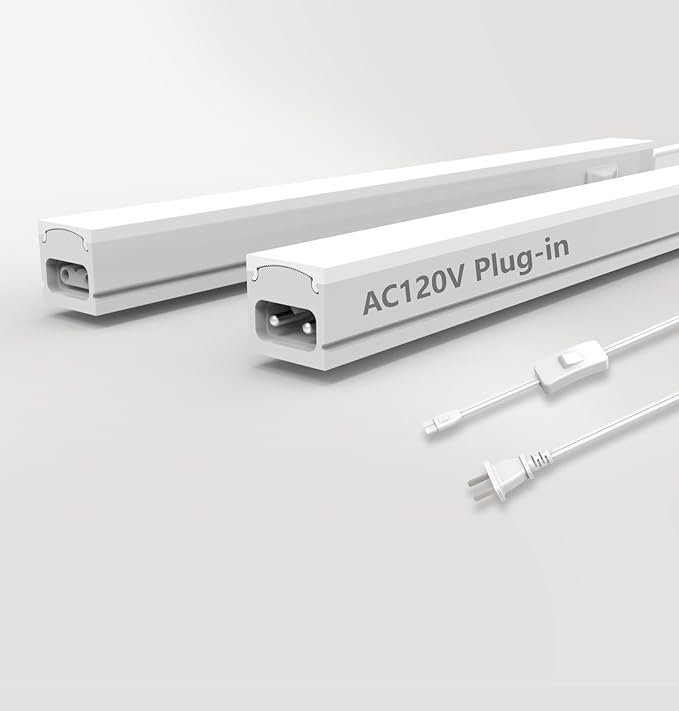 Under Cabinet Lighting Plug in, 24 Inch 2 Pcs, Linkable AC120V 3CCT 3000K/4000K/5000K Ultra Slim, LED Under Cabinet Lights for Counter Light, Kitchen, Shelf, Sink, Workshop, Desk, White