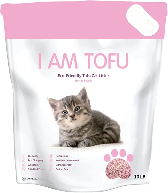 I AM TOFU - Tofu Cat Litter, Natural Flushable, No Dust Extra Clumping Pellet Litter (10 LBS, Honey Peach)-Mewly Pet