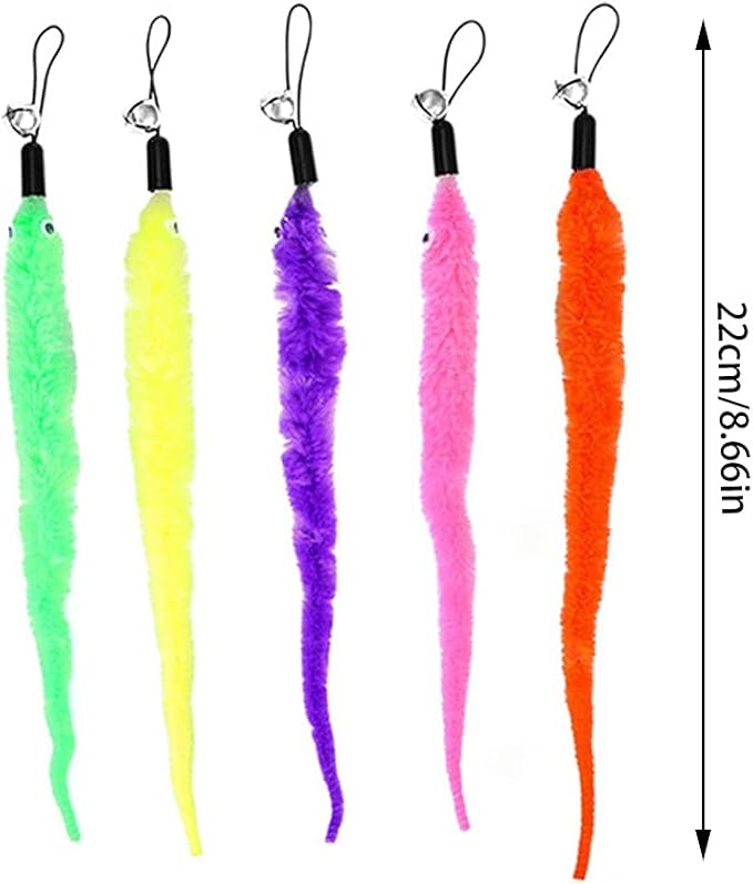 24 PCS Cat Worm Toy Refills Cat Wand Toy Replacement Interactive Wand Accessories Feather Worm Teaser Refills Attachment-Mewly Pet