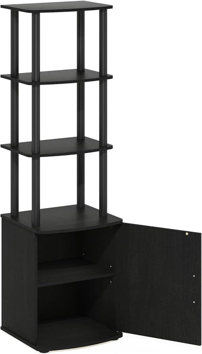 Furinno Turn-N-Tube Tall TV Entertainment Side Table Display Rack with Storage Cabinet, 3-Tier, Blackwood/Black
