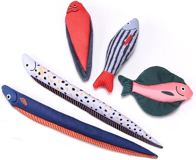 Catnip Toys 5 Pcs Set Crinkle Sound Catnip Fish, Soft and Durable, Stuffed with Natural Catnip Interactive Kitten Toy for Indoor Cat Exercise for Cats(Multi Colors)-Mewly Pet