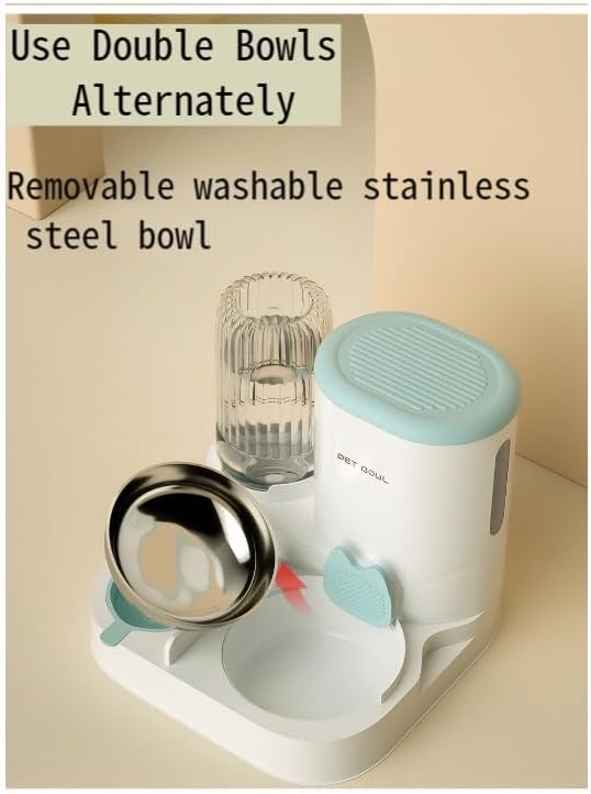 Automatic Cat Feeder & Water Dispenser - Dual Container for Dry/Wet Food, Two-in-One Upgraded Gravity Feeder and Water Dispenser Combo Set for Cats and Dogs. (Grey)-Mewly Pet