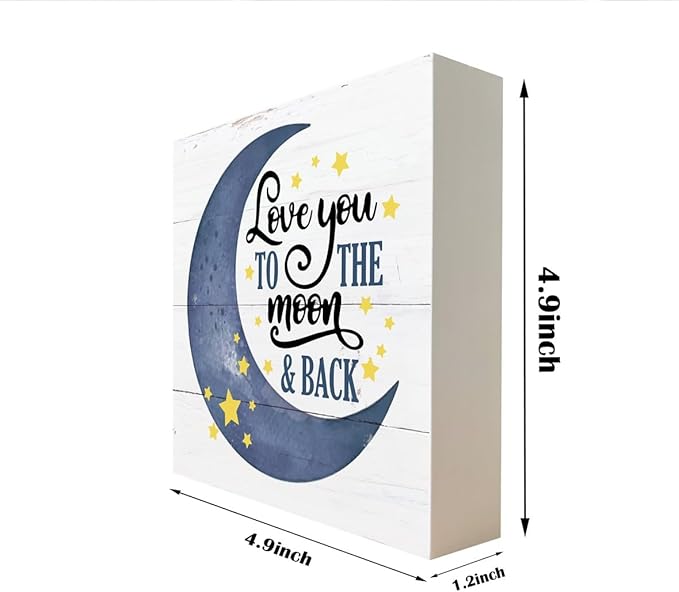 Inspirational Wooden Nursery Decor - Star Moon Signs for Kids Room & Family Love - 'Love You to the Moon and Back'