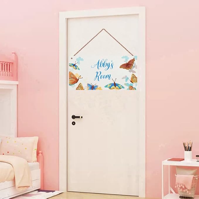 Personalized Sign, Cute Butterfly Sign,Fantasy Wall Art Decor Custom Name Little Man Cave Door Decor for Kids Room Floral Nursery Art Girls Room Boys Bedroom Baby