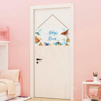 Personalized Sign, Cute Butterfly Sign,Fantasy Wall Art Decor Custom Name Little Man Cave Door Decor for Kids Room Floral Nursery Art Girls Room Boys Bedroom Baby