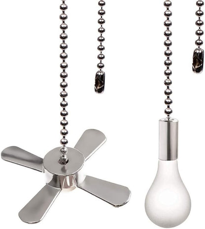 Ceiling Fan Pull Chain, 13.6 Inches Fan Pulls Set with Connector, 2 PCS Beaded Ball Fan Pull Chain (Nickel）