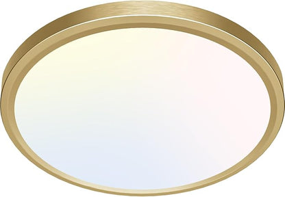 zemty LED Ceiling Light Golden - 12In 28W Aureate Flush Mount Ceiling Light, 3 Color Temperature 3000K/4500K/6000K - 3200lm Gilded Round Flat Light Fixture for Kitchen Bathroom Shower