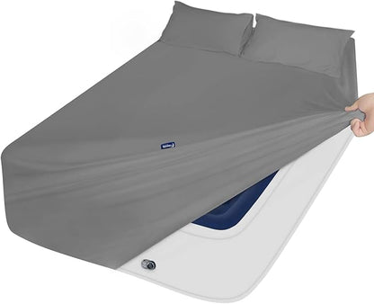 California King Sheet Sets for Air Mattress - Extra Deep Pocket Cal King Sheet Set - 3Pcs Side Storage Pocket Fitted Sheet & Pillowcases Easily Fits 16in to 24in Pillow Top Air Bed Mattress(Grey)