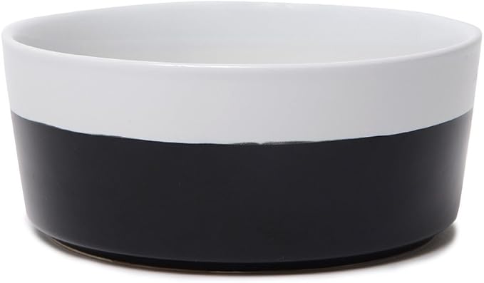 Waggo Dipper Ceramic Dog Bowl for Small and Large Breeds - Heavyweight and Durable Pet Food and Water Dish Crock, Dishwasher Safe, Modern (Black, Medium)-Mewly Pet