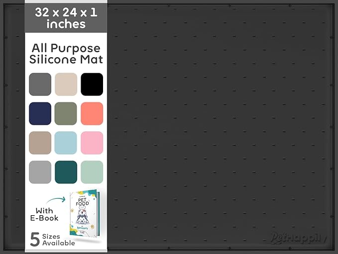 32x24x1” XL Dog Food Mat - All Purpose Under Sink Liner, Washer and Dryer Covers for The Top, Silicone Griddle Mat for Blackstone - Raised Edges Dog Mat for Food and Water Prevent Spill, Waterproof-Mewly Pet