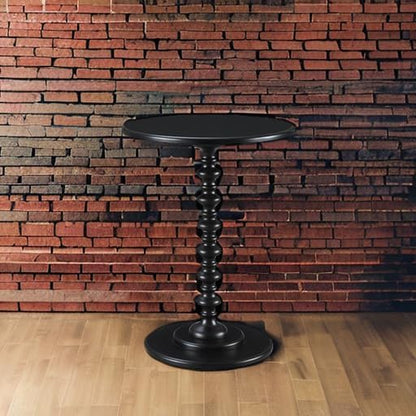 Convenience Concepts Palm Beach Spindle 17.75" Traditional Round End Living Room, Turned Solid Wood Side, Classic Display Pedestal Table, Black