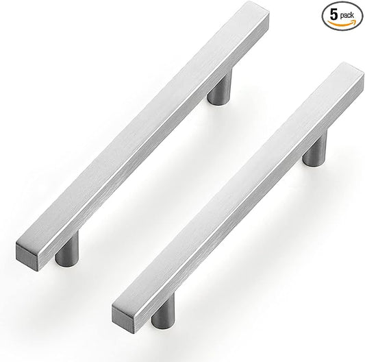Ravinte Brushed Nickel Cabinet Handles 5 Pack 4-1/2 inch Satin Nickel Square Cabinet Pulls Silver Hardware for Kitchen Cabinets 7 inch Overall Length Stainless Steel Drawer Pulls