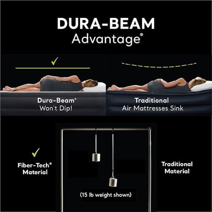 Intex 64135ED Dura-Beam Plus Deluxe Pillow: Fiber-Tech – Queen Size – Built-in Electric Pump – 16.5in Bed Height – 600lb Weight Capacity
