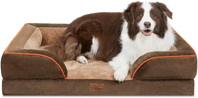 Comfort Expression Large Dog Beds Orthopedic Foam, Waterproof Dog Beds Dogs Sofa Bed Comfy Pet Bed with Washable Removable Cover & Non-Slip Bottom(Large,Brown)-Mewly Pet
