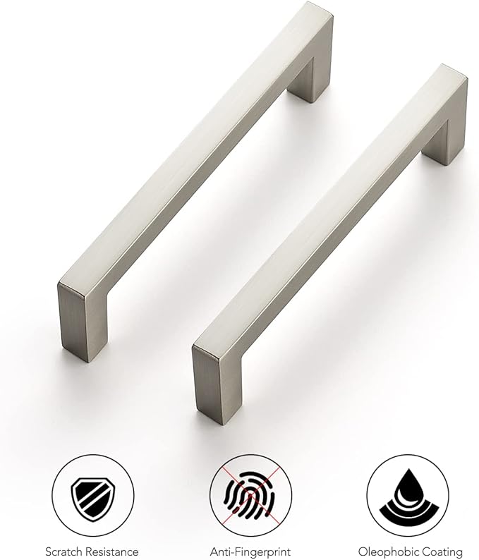 Ravinte 10 Pack Solid 3-3/4 Inch Center to Center Slim Square Bar Drawer Handles Cabinet Hardware - Brushed Nickel Kitchen Pulls