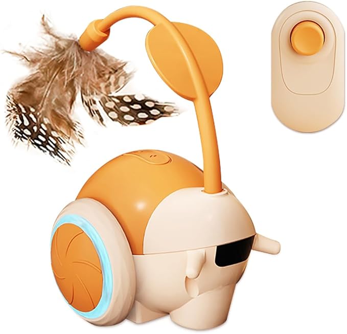SlowTon Cat Interactive Toy for Indoor Cats - Remote Control Automatic Smart Moving Cat Toys with 2 Modes, Rechargeable Kitten Feather Toys for All Breeds of Bored Cats(Orange)-Mewly Pet