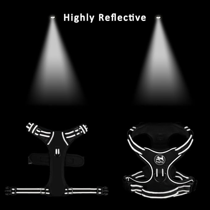 PoyPet No Pull Dog Harness, Reflective Comfortable Vest Harness with Front & Back 2 Leash Attachments and Easy Control Handle Adjustable Soft Padded Pet Vest for Small to Large Dogs (Pink,M)-Mewly Pet