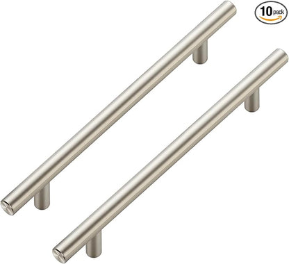 JOY DECOR 10 Pack Cabinet Handles, Brushed Nickel Cabinet Pulls, 6-1/4 in Hole Center Kitchen Cabinet Handles, Stainless Steel T Bar Handles for Dresser Drawers