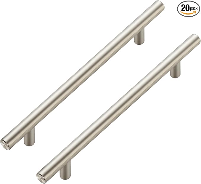 JOY DECOR 20 Pack Cabinet Handles, Brushed Nickel Cabinet Pulls, 6-1/4 in Hole Center Kitchen Cabinet Handles, Stainless Steel T Bar Handles for Dresser Drawers
