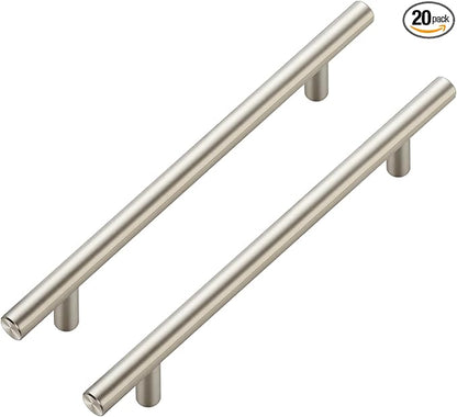 JOY DECOR 20 Pack Cabinet Handles, Brushed Nickel Cabinet Pulls, 6-1/4 in Hole Center Kitchen Cabinet Handles, Stainless Steel T Bar Handles for Dresser Drawers