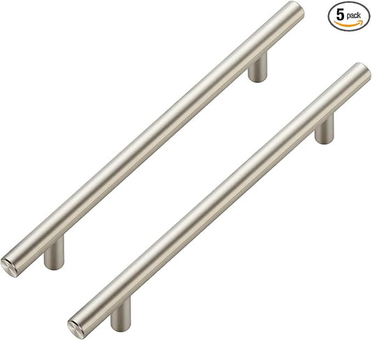 JOY DECOR 5 Pack Cabinet Handles, Brushed Nickel Cabinet Pulls, 6-1/4 in Hole Center Kitchen Cabinet Handles, Stainless Steel T Bar Handles for Dresser Drawers
