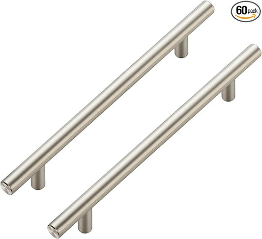 JOY DECOR 60 Pack Cabinet Handles, Brushed Nickel Cabinet Pulls, 6-1/4 in Hole Center Kitchen Cabinet Handles, Stainless Steel T Bar Handles for Dresser Drawers