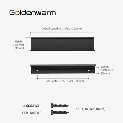 goldenwarm 5 Pack Black Finger Edge Pulls Drawer Finger Pulls Matte Black Kitchen Hardware Handles Bedroom Dresser Drawers,6-1/4in Hole Center