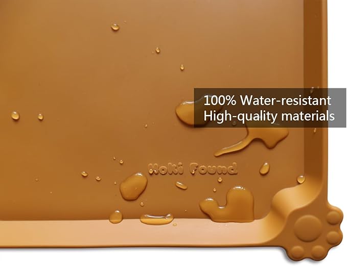 Hoki Found Large Silicone Pet Food Mats Tray - Non Slip Pet Dog Cat Bowl Placemats - Dog Cat Feeding Mat - Waterproof - Butterscotch-Mewly Pet