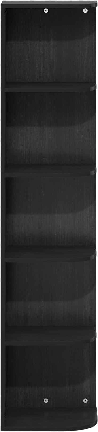 Furinno PASIR Book Shelf, 5-Tier Corner Bookshelf, Open Shelves Bookcase 9.3" x 12" x 51.7", for Living Room, Bedroom, Home Office, Blackwood
