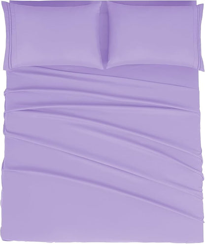 Mejoroom King Size Bed Sheet Set - Hotel Luxury 1800 Bedding Sheets & Pillowcases - 16" Deep Pocket Fitted Sheet, Soft, Breathable, Wrinkle & Fade Resistant - 4 Piece(King,Violet)