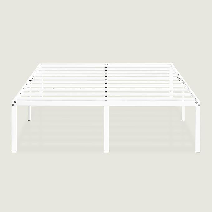 Best Price Mattress 16 Inch Metal Platform Bed Frame, Heavy Duty Steel Slats, White, Queen