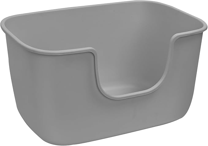 SpaceTime Extra Large Litter Box with High Sides,XL Low Entry Multi Cat Litter Pan for Kittens,Jumbo Litter Boxes for Big Cats,Anti-Splashing Cat Boxes for Indoor Cats,Open Top,Easy to Clean (Grey)-Mewly Pet