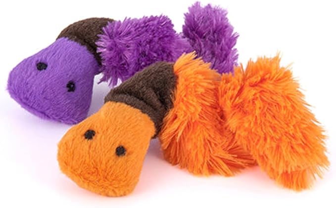 P.L.A.Y. Cute Cat Toys - Feline Frenzy Animal Critter Themed Catnip Filled Toy, Great for Adult Cats and Kittens - Machine Washable, Recycled Materials, Crinkles, Bungees (Wiggly Wormies, Set of 2)-Mewly Pet