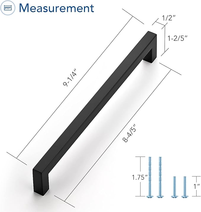 Ravinte 20 Pack Black Cabinet Pulls 8-4/5 Inch Square Kitchen Cabinet Handles Matte Black Kitchen Hardware for Drawer Pulls Drawer Handles Come with Screwdriver
