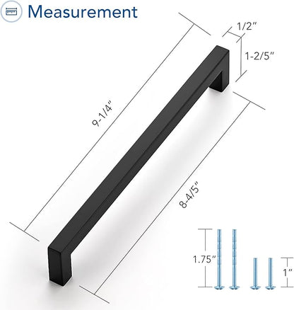 Ravinte 3 Pack Black Cabinet Pulls 8-4/5 Inch Square Kitchen Cabinet Handles Matte Black Kitchen Hardware for Drawer Pulls Drawer Handles Come with Screwdriver