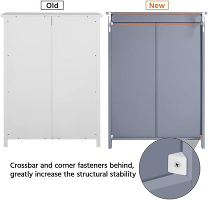 Yaheetech Bathroom Floor Cabinet, Modern Storage Freestanding Organizer Cabinet with Adjustable Shelves & Double Doors, 3-Tier Home Living Room Furniture, Gray